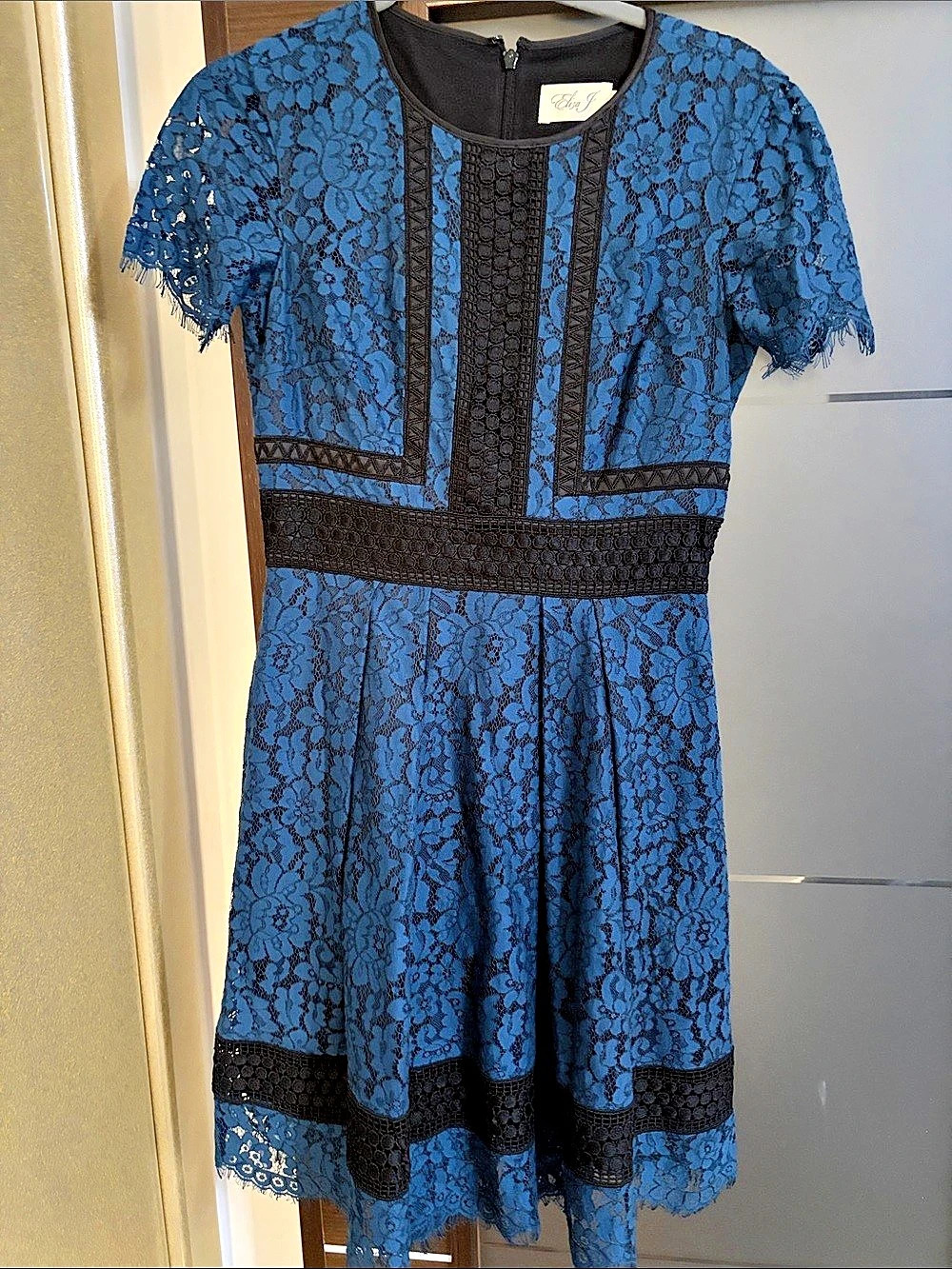 Eliza J Floral Lace Mini Dress in Blue & Black Like New
